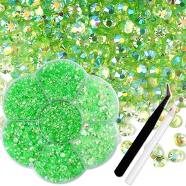 RODAKY 6000Pcs Transparent Resin Flatback Rhinestones for Nails,2-6MM Clear Green AB Crystal Jelly Rhinestones for Crafts Face Gems Nail Art Kit for Nails Design DIY Makeup Tumblers Clothes