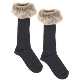 Meia Pata Occasion Knee Sock With Faux Fur Cuff - Navy Size 6