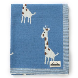 mimixiong Baby Blanket for Newborn - 100% Cotton Knit Soft Baby Blankets Baby Gifts - Baby Essentials for Newborn, 80x100cm Giraffe Denim blue
