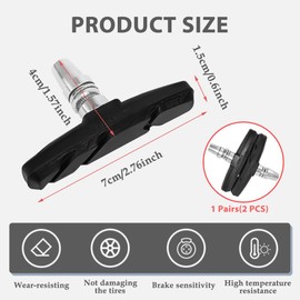 XFentech 2 Pairs Black Bike Brake Pads - Universal Bicycle Brake Rubber Pads Noise-free V-Brake Blocks Cycle Break Pads 70mm with Hex Spanner for Road Bikes Mountain Bikes