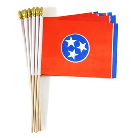 QQSD Tennessee Small Flag Stick Mini Hand Held Flags - Solid Wooden Pole with Spear Top, 12 Pack