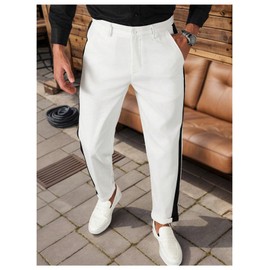 Floerns Men's Stretch Dress Pants Striped Side Work Business Suit Pants White Small