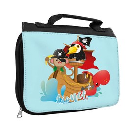Kulturbeutel mit Namen Lionel und Tier Piraten-Motiv | Kulturtasche mit Vornamen | Waschtasche für Kinder