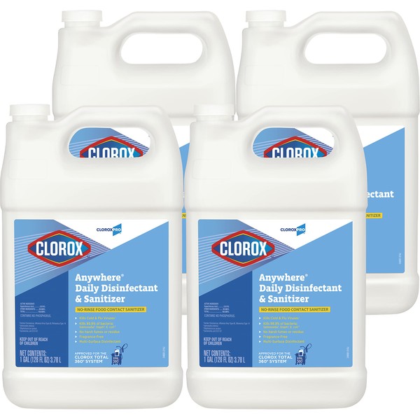 CloroxPro Disinfectant and Sanitizing Bottle, Clorox Anywhere Daily Disinfecting Cleaner, 128 Ounces (Pack of 4) - 31651