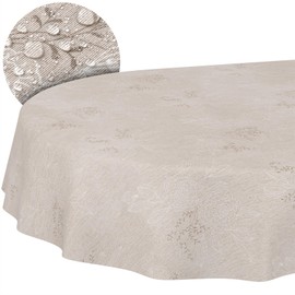 Japondi Beige Oval Fabric Tablecloth Cotton Polyester Fabric Washable Easy Care in Round Oval Square Japondi Beige Oval 180 x 140 cm Cut Edge