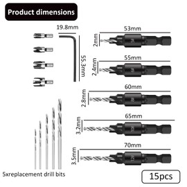 Bamyli Countersink Drill Bit Set,5 Woodworking Chamfered Set with 1/4 Inch Hex Shank,4 Wood Plug Cutter,5 Twist Drill Bit with L-Wrench for Drilling Holes in Wood Plastic Soft Metal Chamfering Tool