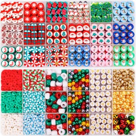 Natonhi 1960Pcs Christmas Beads for Jewelry Making, Christmas Polymer Clay Charms Heishi Pony Pearl Letter Spacer Beads for Women DIY Bracelet Earring Necklace Making Kit