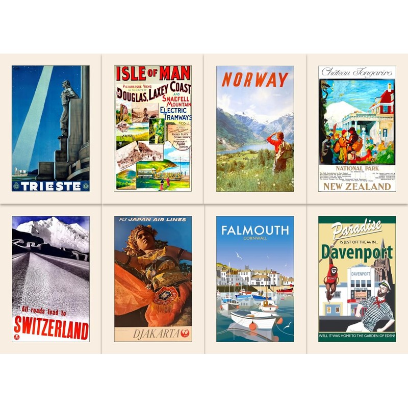 40 Vintage Travel Postcards with 40 Different Designs on the