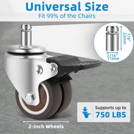 W B D WEIBIDA Office Chair Wheels with Brake Set of 5 Rubber Replacement Caster for Chair Wheels 2 Inch Heavy Duty Universal Wheel for Work, Desk and Gaming Chair Safe for All Floors