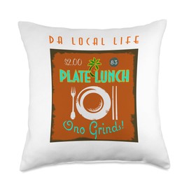 Vintage Retro Hawaiian Plate Lunch Sign Graphic Design Throw Pillow
