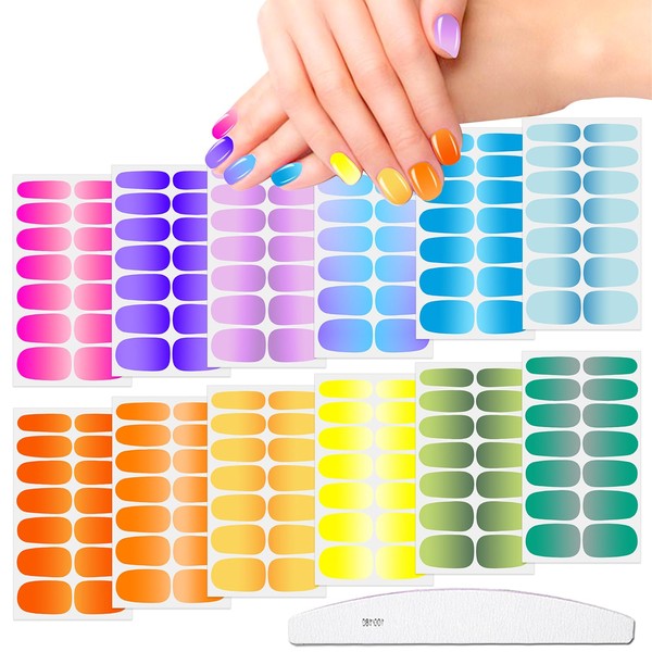 JERCLITY 12 Sheets Bright Nail Wraps Gradient Solid Color Nail