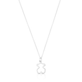 TOUS Collar de Plata de Primera Ley para Mujer con Dije de Oso de 12 mm, 45 cm de Largo, Plata de Ley 925, Delicado y Elegante, Colección Galaxy