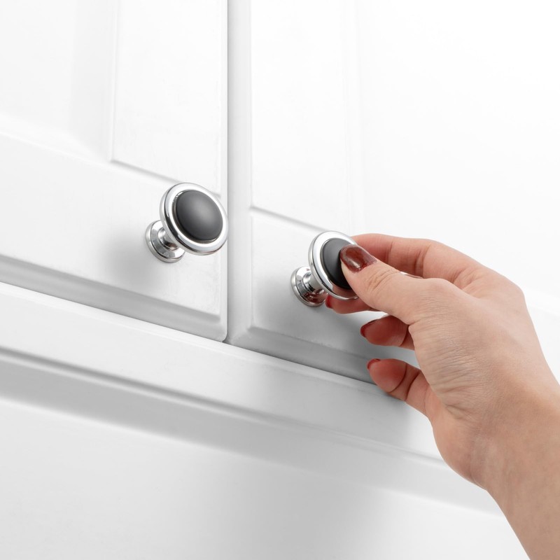 KOOFIZO Black and Chrome Cabinet Knobs, 10-Pack Round Cabinet Pulls