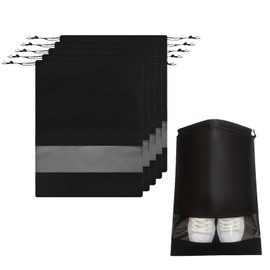 CCAIPU Travel Shoe Bags, Large Shoe Storage Bags Non-Woven Shoes Storage Bags with Transparent Window Waterproof Drawstring Shoes Bags for Daily and Travel Use (5, Black-no Logo, 32 * 44CM-M)