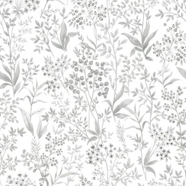 Cohoo Home Gray White Peel and Stick Wallpaper Gray Floral Contact Paper for Cabinets Drawers 17.3inW 118inL Self-Adhesive Removable Wallpaper Shelf Liner Bedroom Bathroom Waterproof Neutral Farmhouse