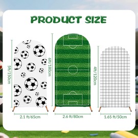 Tingjoo 3 Pcs Soccer Theme Arch Stand Cover Spandex Fitted Round Top Arch Backdrop Soccer Theme Birthday Party Decor for Wedding Birthday Party Anniversary 4ft 5ft 6ft (White,Football Pattern)