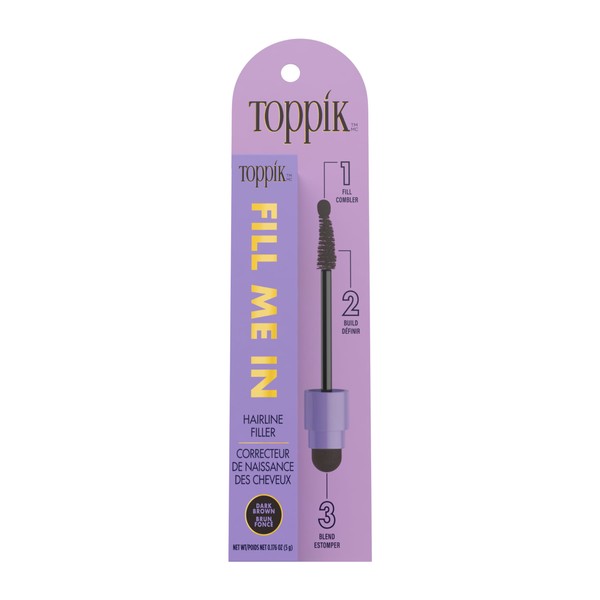 Toppik Fill Me In Hairline Filler, Hair Color Root Touchup, Hair Fibers Wand, Fills In Thinning Hairline, Hair Styling Product, 0.176 oz (5 g), Dark Brown