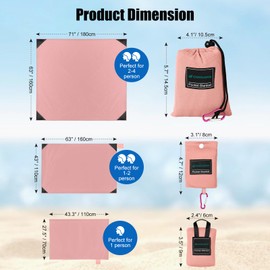 Odoland Beach Blanket, Sand Proof Waterproof Picnic Blanket, Packable Portable Lightweight Outdoor Beach Mat with Pocket Size Bag for Travel, Picnic, Camping and Vacation 110 * 160cm,Pink