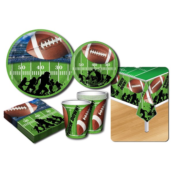 Deluxe Football Theme Party Supplies Set for 20 People, Includes 20 Large Plates, 20 Small Plates, 20 Napkins, 20 Cups & 2 Table Covers - Perfect for Gameday or Birthday (82 Pieces Total)