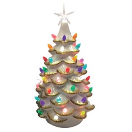 Santa's Workshop 14" Lighted White Ceramic Tree with Gold Tips