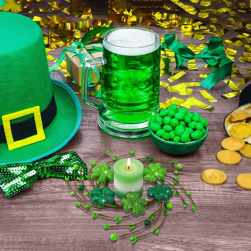 4Pcs St. Patrick's Day Glitter Shamrock Candle Rings