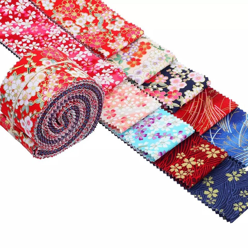 CraftsFabrics 20pcs 2.4x42" Floral Gold Metallic Bronzing Jelly Rolls Quilting