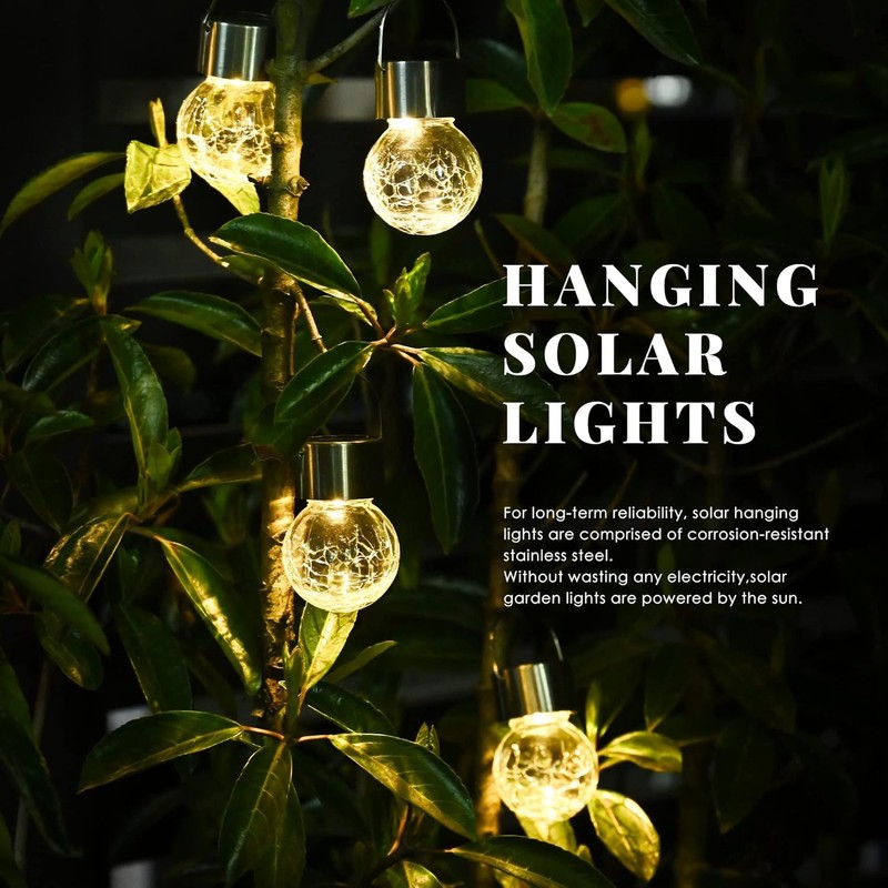 SOLPEX Hanging Solar Lights Outdoor, 8 Pack Decorative Cracked Glass