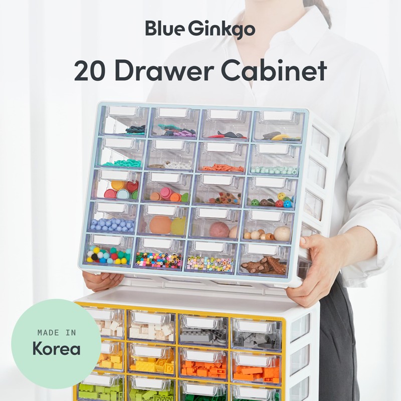 Blue Ginkgo Small 20-Drawer Cabinet – Stackable Clear Organizer for