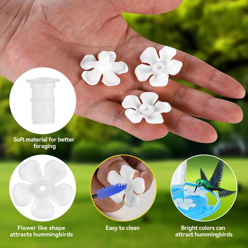 Zelpont Hummingbird Feeder Replacement Flowers 30 Pack, Bee-Proof White Plastic