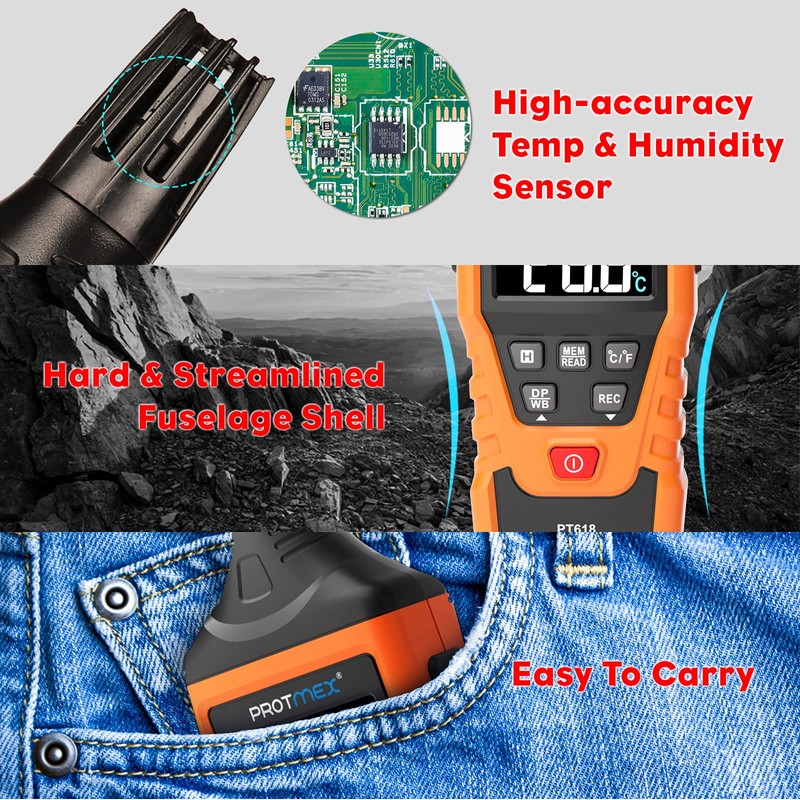Protmex PT618 Temperature Humidity Meter, Thermometer Hygrometer Monitor with Ambient,