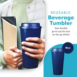 Simply Green Solutions - Reusable Coffee Cups with Lids, Thermal Cups for Hot and Cold Drinks, Double Wall Tumbler, To Go Coffee Cups, 16 oz Coffee Tumbler, Screw-On Sip Lid, Dishwasher Safe, Blue