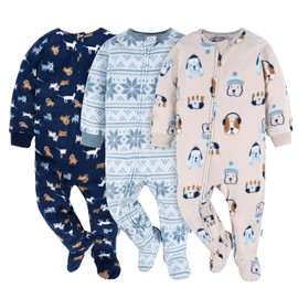 Gerber Baby Boy's Flame Resistant Fleece Footed Pajamas 3-Pack, Dogs