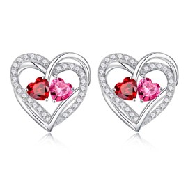 Iefil Garnet Pink Sapphire Earrings January October Jewelry, Heart Birthstone Earrings Gifts for Women Wife, Anniversary Valentines Gifts for Her Women