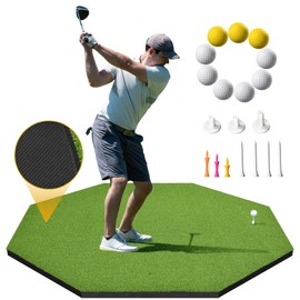 Shopsource 5x5ft Octagon Golf Mat, Golf Hitting Mat for Indoor Outdoor, Top-Notch Artificial Turf, Anti-Slip 31MM Training Hitting Mats with 9 PU Balls+3 Rubber Tees+7 Golf Tees
