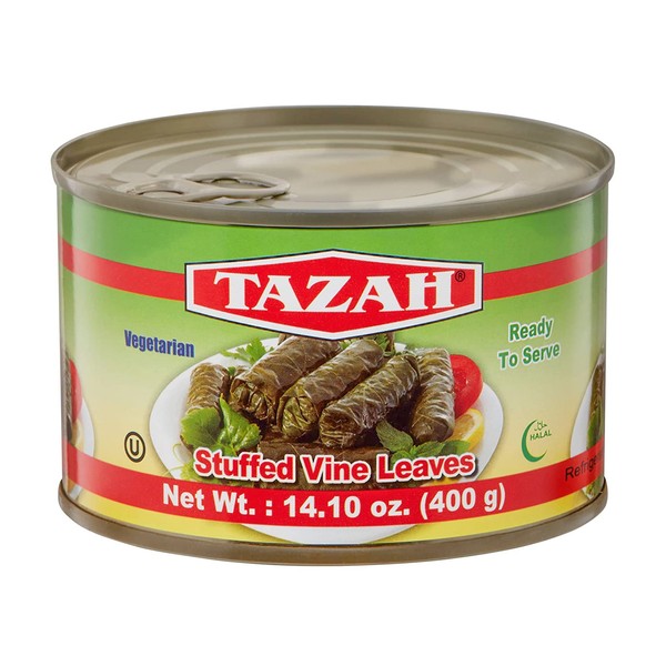 Tazah Dolmas Stuffed Grape Leaves 14.1oz Turkish Stuffed Leaves Kosher Halal Vegetarian Ready to Eat Easy Open Can 400g