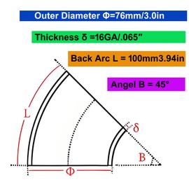 Urcollections 3" 45 Degree SS304 Stainless Steel Exhaust Elbow (4 Pack) - Mandrel Bend Pipe for Car Exhaust Systems, Stair Handrails, Industrial Piping