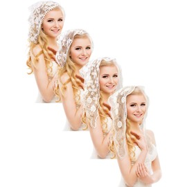 Fourluoo 4 Pcs Mantilla Chapel Veils for Church Catholic Short Embroidery Lace Head Coverings Christian Veils for Women Bridal