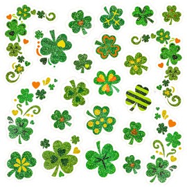 110 Pcs Glitter Shamrock Tattoos St Patty's Day Accessories Clover Irish Temporary Tattoos Face Stickers Bulk St. Patrick's Day Party Favors Decorations