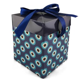 Netuno 1 x Gift Box with Lid and Bow, Blue, Dark Blue with Circles, 12 x 12 x 15 cm, Gift Box, Cardboard Box with Lid, Foldable for Wedding, Birthday, Christmas, Easter