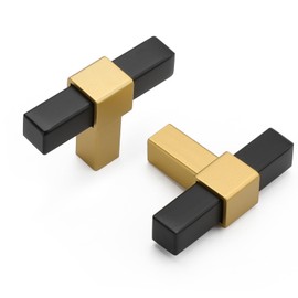 Haliwu 6 Pack/Black&Gold Cabinet Knobs, Knurled Cabinet Knobs T-bar Knobs, Black Knobs for Dresser and Drawer, Kitchen Cabinet Hardware Knobs