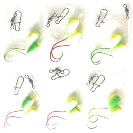 1 - Hi-Low, Pompano Rig, Surf Fishing Rig, Fishing Rigs, Double Drop Rig - High Gloss Bullet Float in Yellow-Green, Pro-Tec Neon Colored Hooks, 30Lb Fluorocarbon Leader