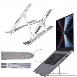 OWL K Laptop Stand for Desk, Computer Stand Adjustable Height Ergonomic Portable Aluminum Laptop Riser, Foldable Multiple 7 Angles Anti-Slip Laptop Holder Compatible with 9-15.6 inch Laptops (Silver)