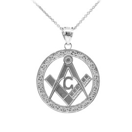 925 Sterling Silver Freemason Medallion Style Masonic Pendant Necklace (Large), 20"