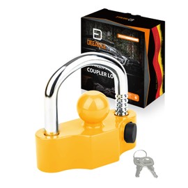 DEEAGLE Trailer Coupler Lock, Heavy Duty Trailer Hitch Lock Fits 1-7/8 Inch, 2 Inch, 2-5/16 Inch Couplers, Ball Hitch Lock with Keys, Yellow