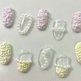 ˡᴬᴺᵀᶤˡ Embo pearl tweed handmade nail tip - Oval / ˡᴬᴺᵀᶤˡ 엠보 진주 트위드 수제네일 팁 - 오발