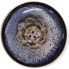 Ceramic Handicraft Incense Burner Bowl, Incense Holder, with Lotus Bracket(Non-Removable) for Home Decor Yoga Spa Meditation 4.53'' (Blue)