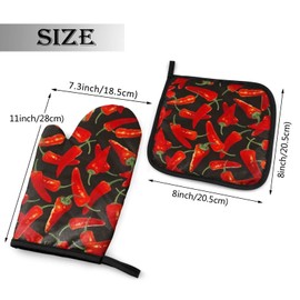 Chili Peppers Chili Oven Mitts and Pot Holders Sets,Heat Resistant Non Slip Kitchen Gloves Hot Pads with Inner Cotton Layer for Cooking BBQ Baking Grilling