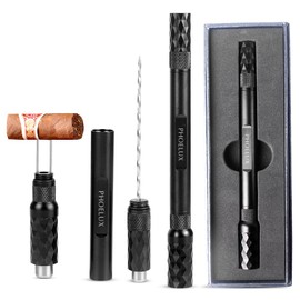 Phoelux Cigar Punch Multitool 4-in-1 Cigar Draw Enhancer Tool, Twin Needle, Retractable and Screw Out Cigar Double End Punch-2 Size Blades Cigar Hole Opener with Gift Box (Black)