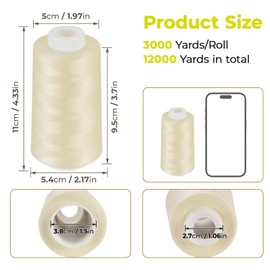 ilauke 4 Kone Overlock Thread Sewing Thread, 40/2 Each 3000 Yard (2743 Metres) 100% Polyester Yarn, Sewing Thread for Overlock Sewing Machines, Hand Sewing, Quilting, Patchwork, Clothing (HellKaki)