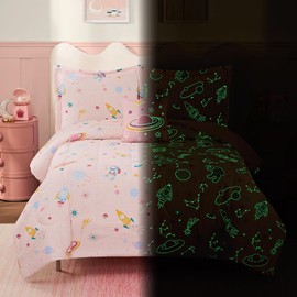 Wink Deer Full Size Comforter Set for Girls-4 Pieces Space Glow in The Dark Full Bedding Sets for Kids, 1 Comforter, 2 Shams and 1 Decor Pillow